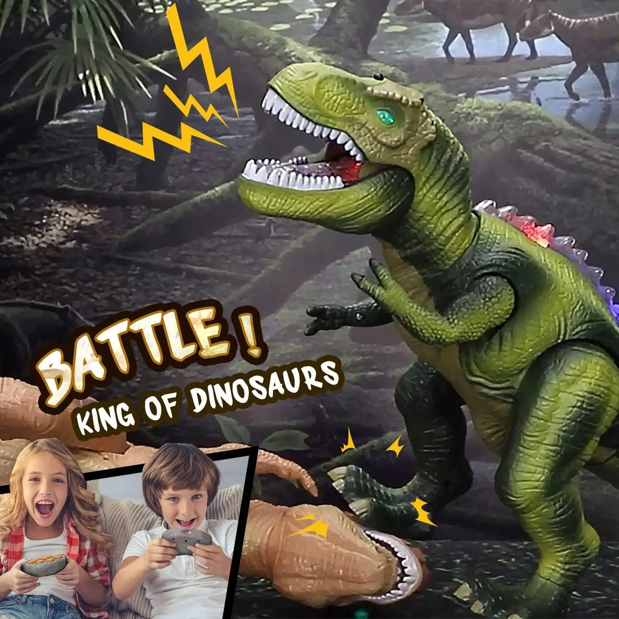 Fjärrkontroll T-Rex Dinosaurie Med LED Ljus, Gående & Vrålande Realistiska Dinosaurie Leksaker Carvallo