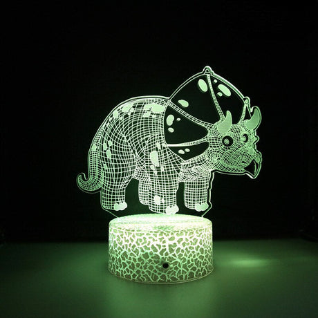3D LED Lampa Dinosaurie-Barn-BB-Triceratops Bebis-Hemnix
