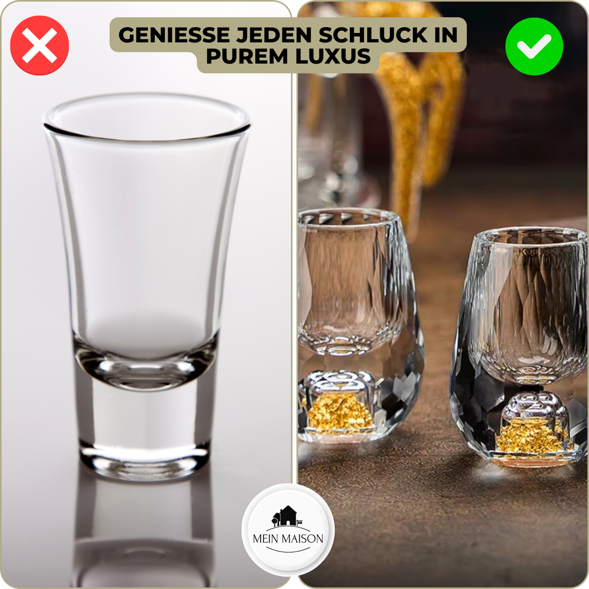 Carvallo-Snapsglas GemChisel | Luksuriös design med paljetter | Stabil & handslipad | 10 ml Carvallo