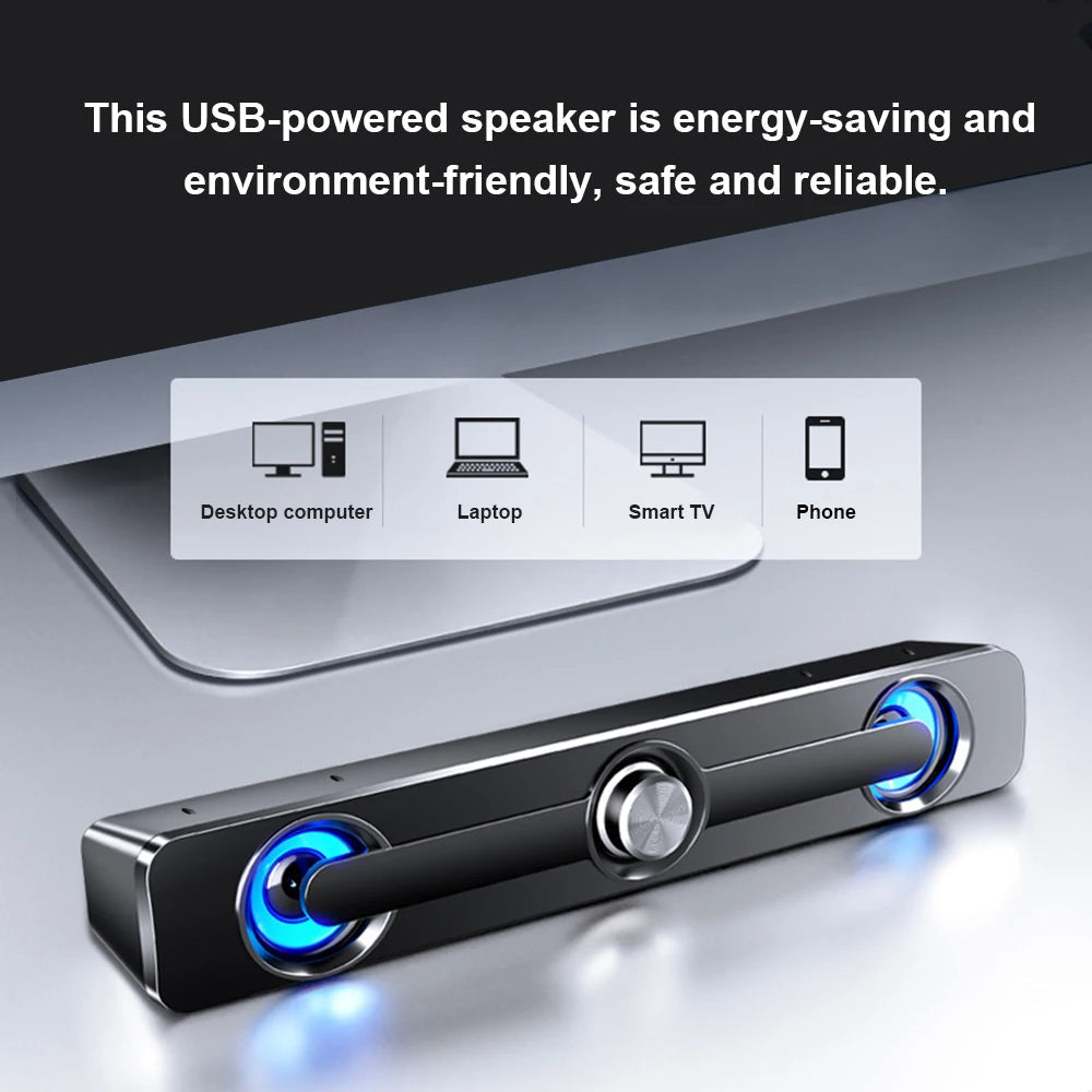 PC Soundbar Högtalare – USB-driven med LED-ljus 3,5 mm jack för Laptop & TV Carvallo