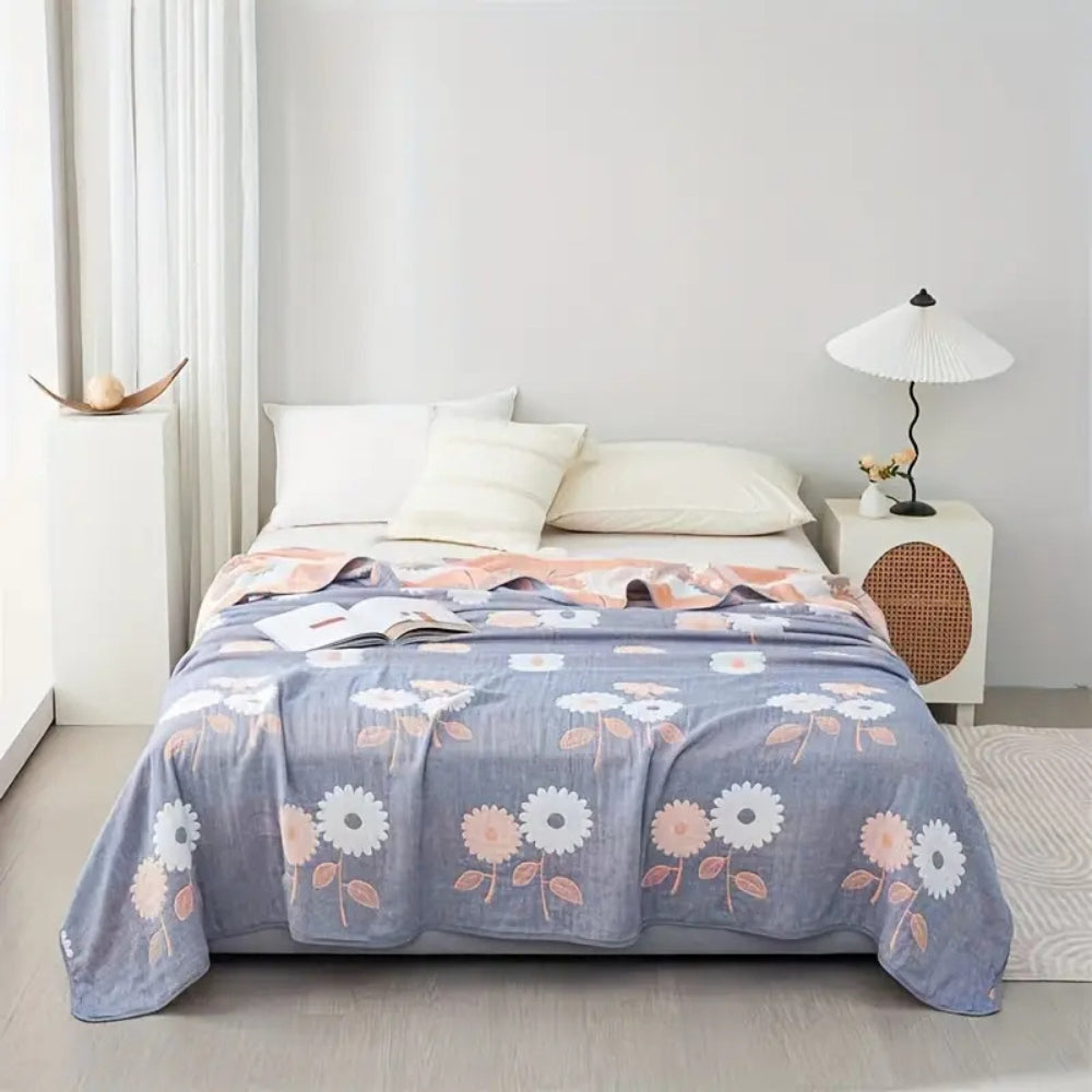 Zyphara Reversible Cotton Floral Blanket Carvallo
