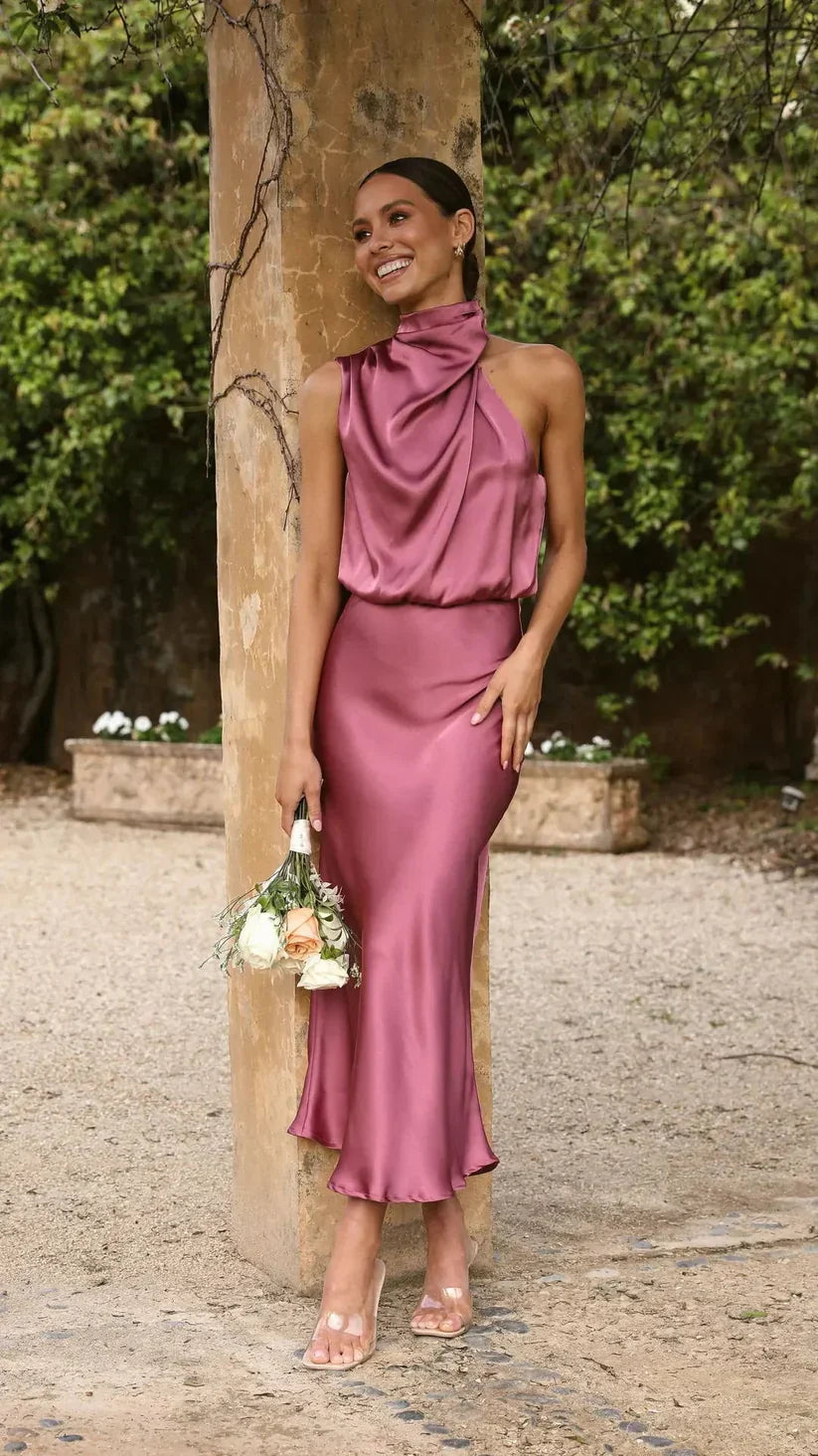 Kvinnors Axellös Klänning Asymmetrisk Satin
