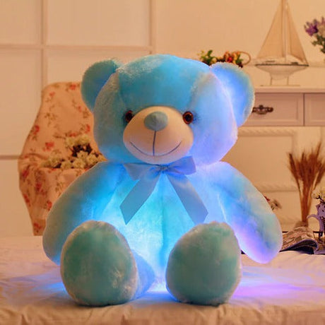 LED Lysande Blinkande Nallebjörn i Plysch Söta Mysiga-Barn-BB-32 cm-Blå-Hemnix