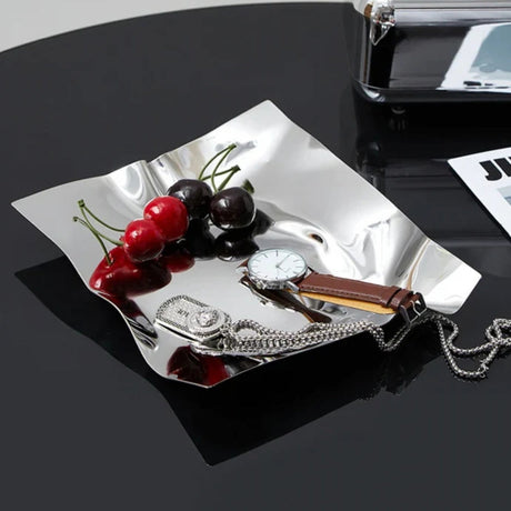 Skrynklig Rostfritt Stål Obsidian Bricka Carvallo