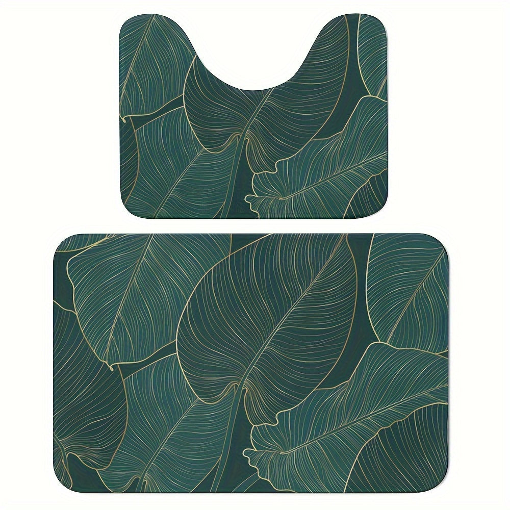 Tropical Leaf Badmatta Set | Mjuk Mikrofiber Absorberande | Halkfri | 2 Delar | Brick by Brick Carvallo