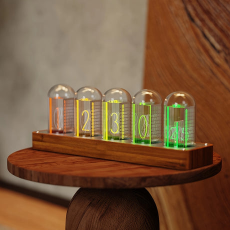 ClocTeck Nixie Tube Klocka - Retro Digital Skrivbordsklocka, Stöder Wi-Fi Tidskalibrering (Valnötsträ) Carvallo