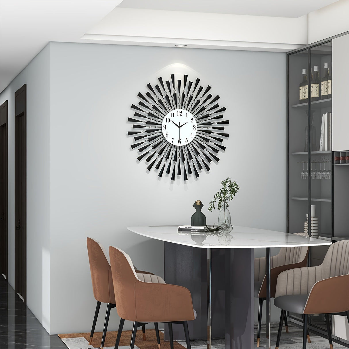 Stille Svart Metall Väggklocka med Glashand - Batteridriven för Vardagsrum, Sovrum, Kontor Carvallo