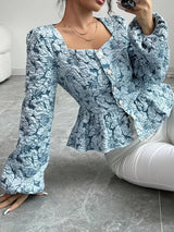 Dam Blus Blommönster Puffiga Ärmar Polyester