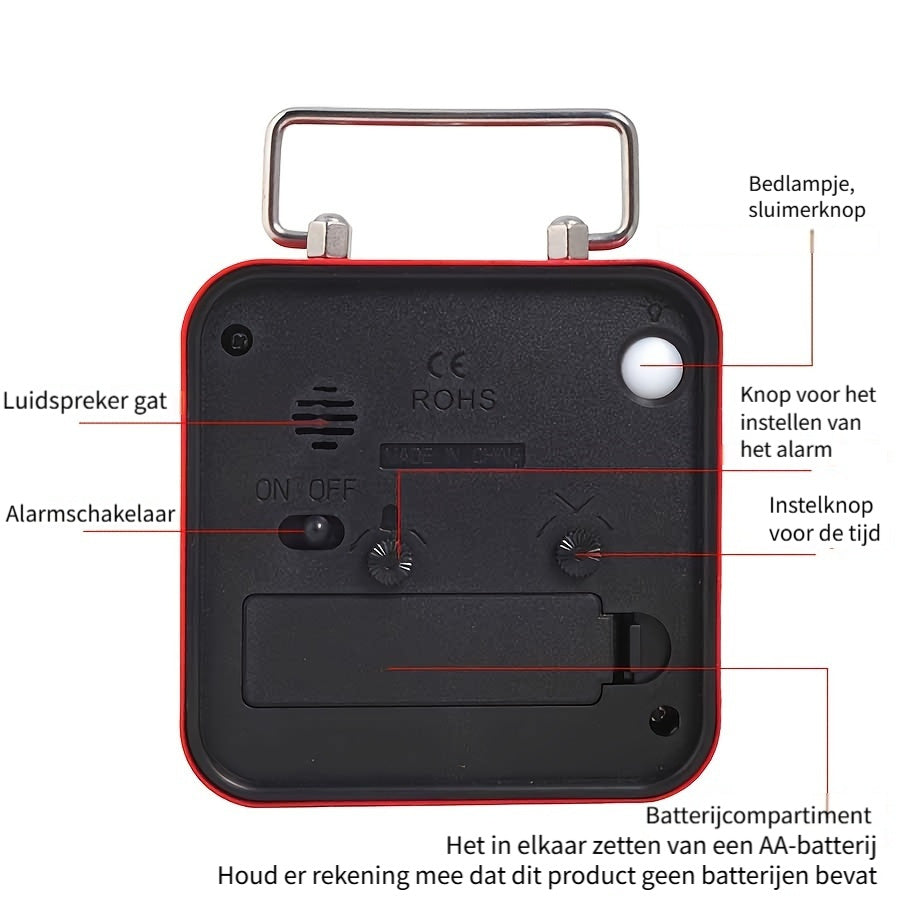 Fyrkantig Metall Väckarklocka med Nattljus och Snooze-funktion Carvallo