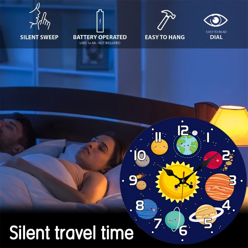 CosmicTime - Stilla Solsystem Väggklocka, Rund Dekorativ Tidsmätare Carvallo