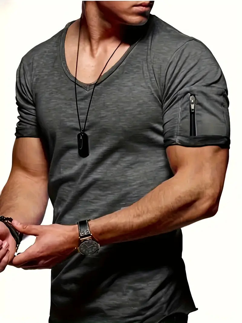 Herr T-shirt V-ringning Casual Bomull-Herr T-shirts-Hemnix-Hemnix