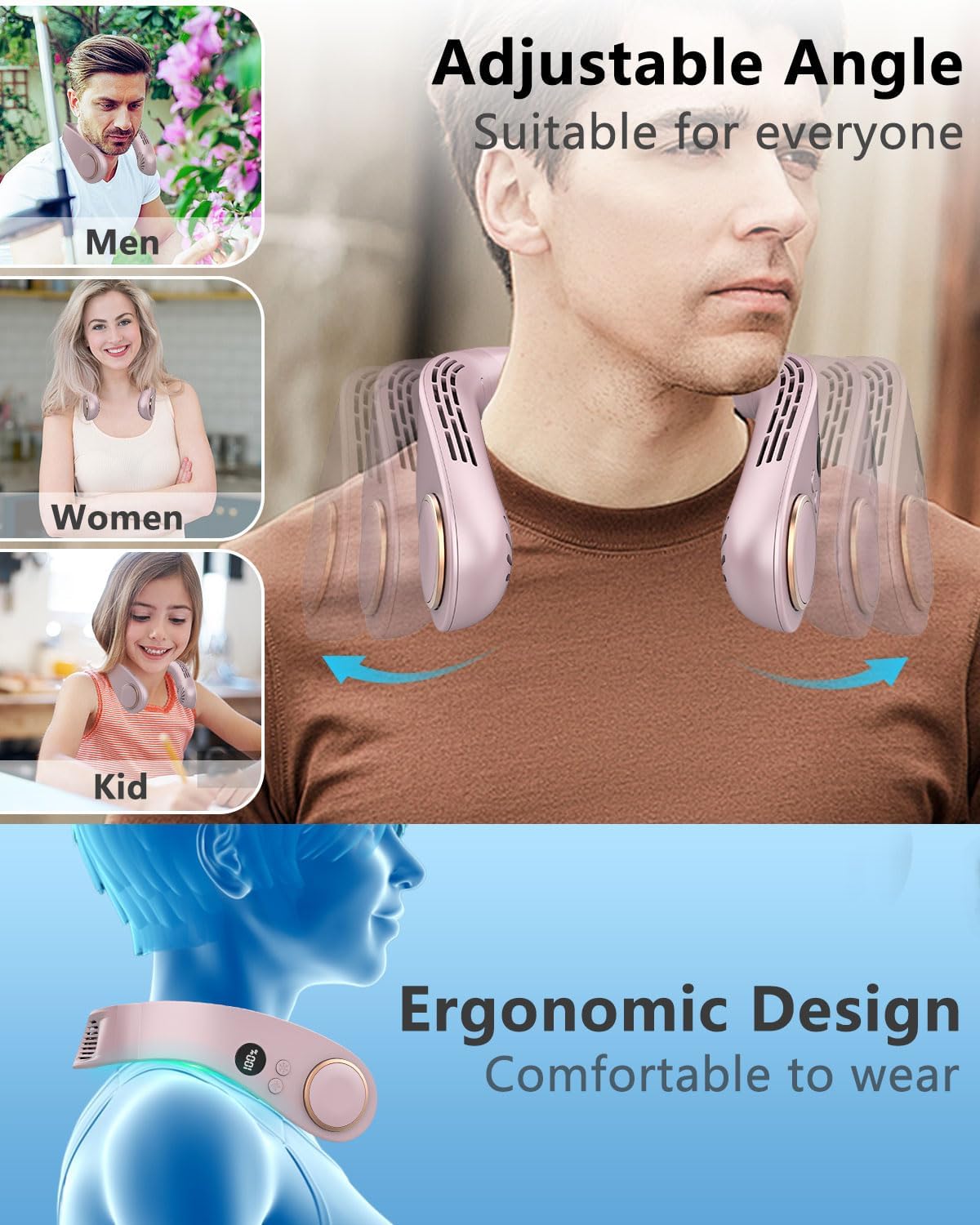 Kylande halsfläkt - Uppladdningsbar bladlös bärbar AC med kallt luftflöde MILA Sverige