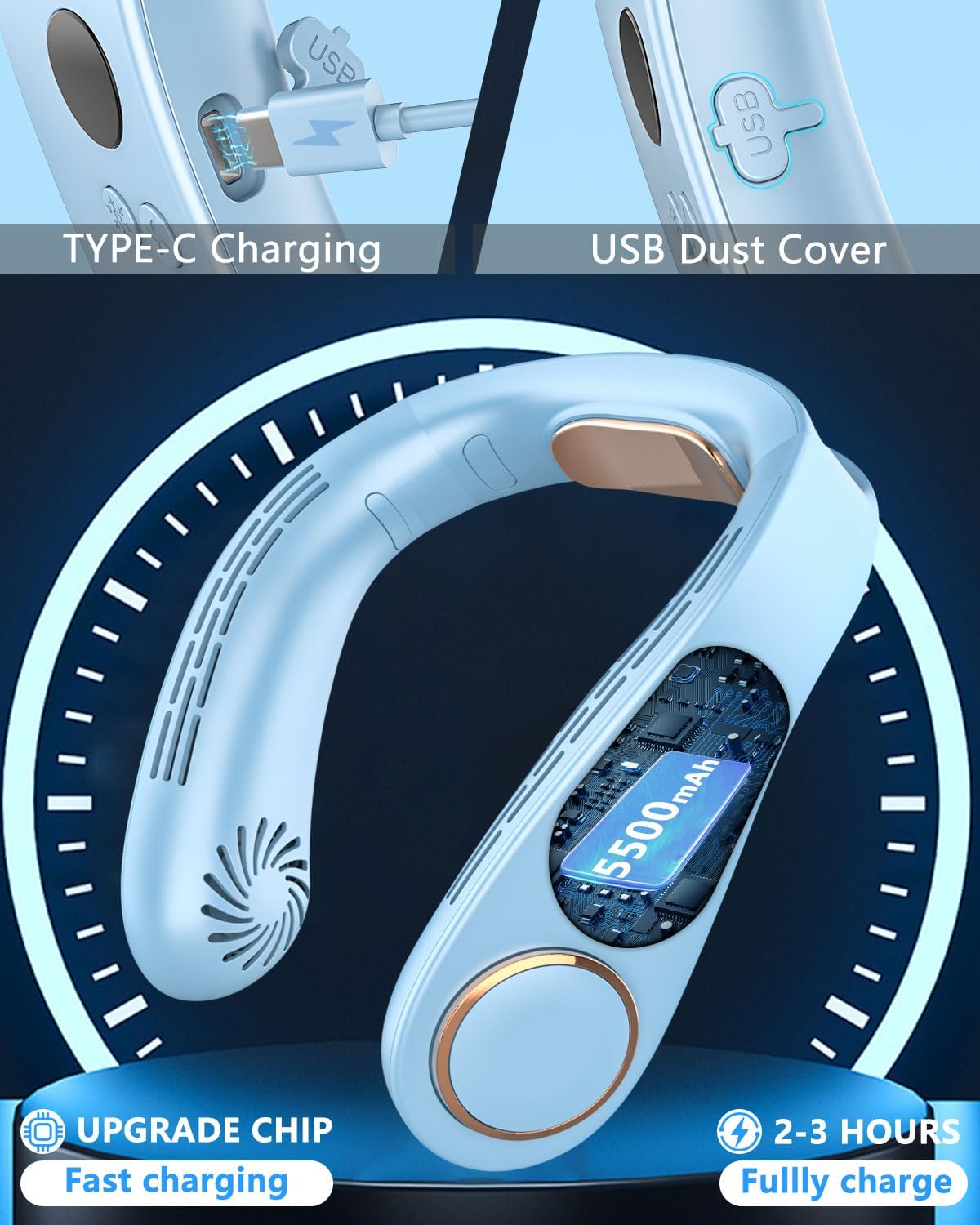 Kylande halsfläkt - Uppladdningsbar bladlös bärbar AC med kallt luftflöde MILA Sverige