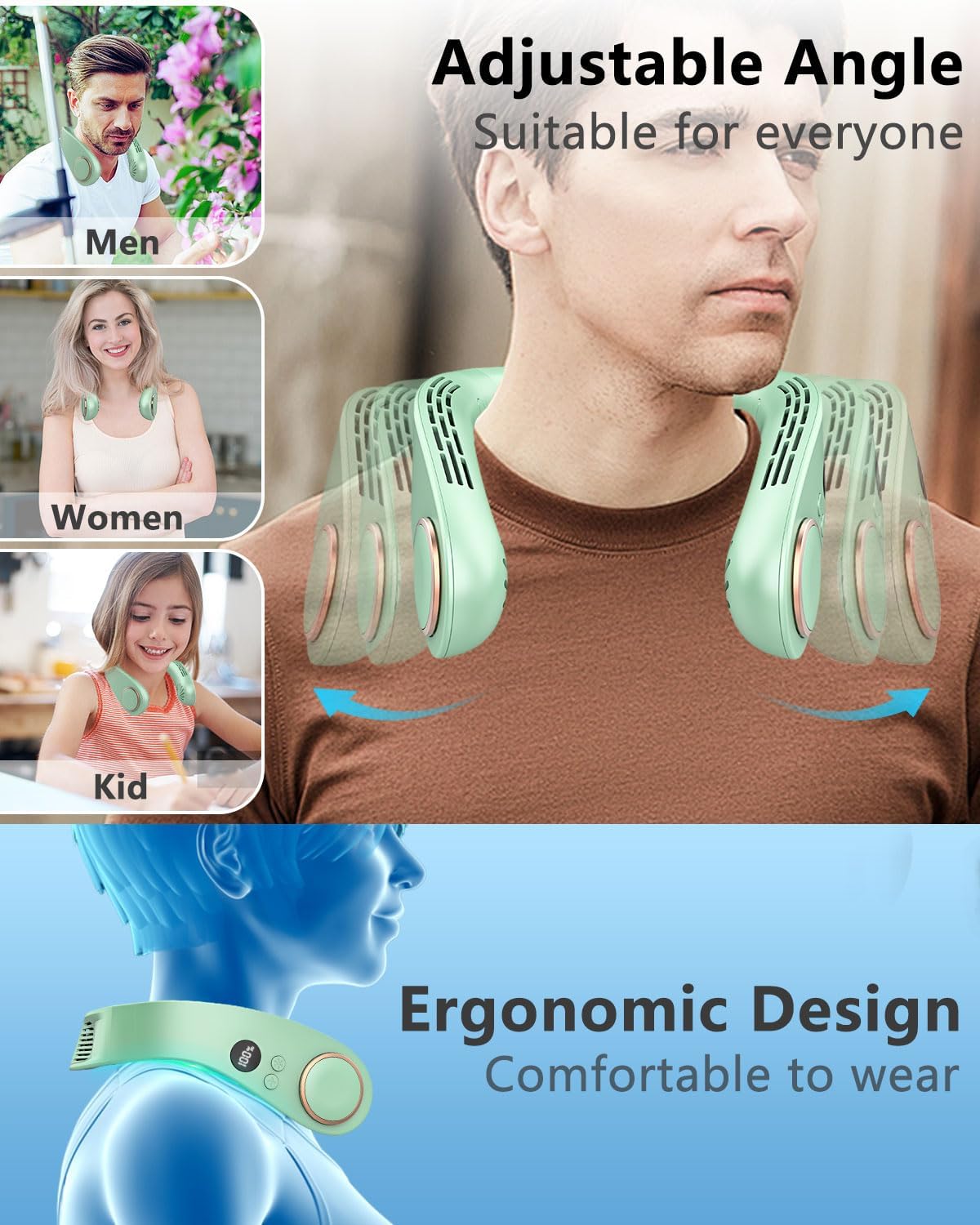 Kylande halsfläkt - Uppladdningsbar bladlös bärbar AC med kallt luftflöde MILA Sverige