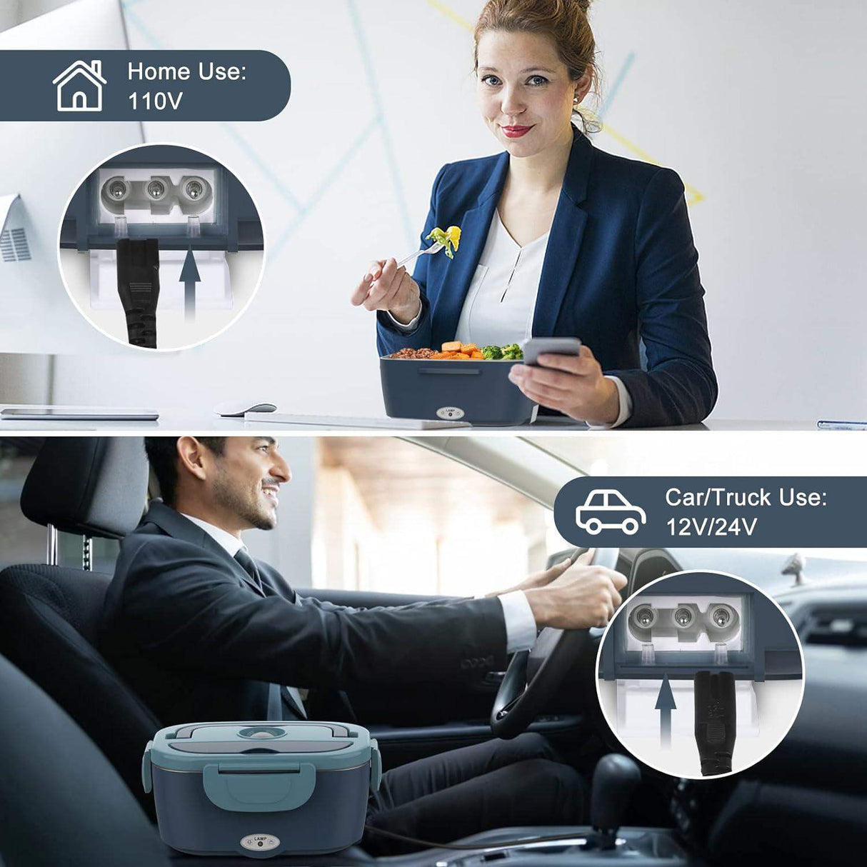 Elektrisk Lunchbox – Bärbar Matvärmare med Dubbel Fack & Bil/Hem Kontakt Carvallo