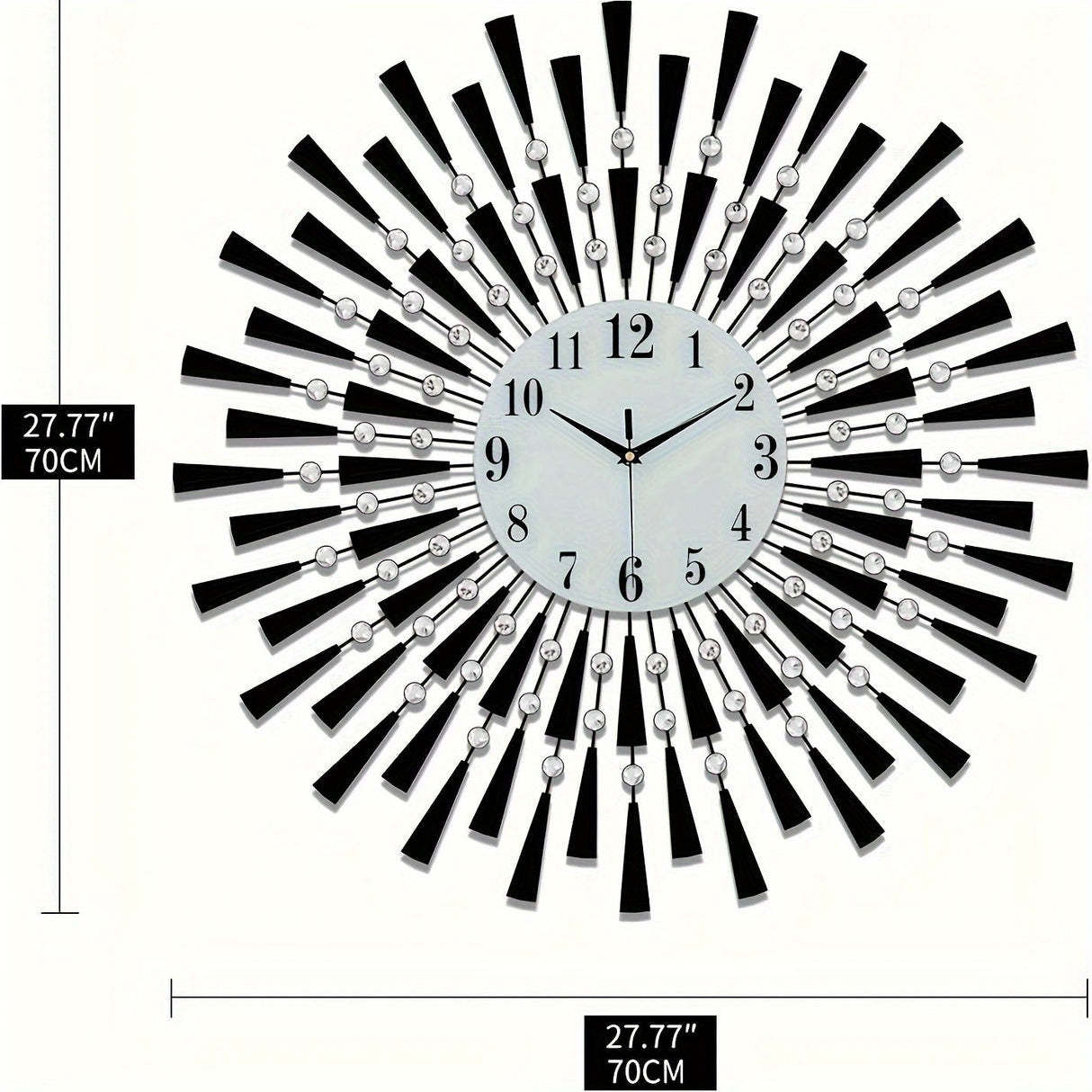 Stille Svart Metall Väggklocka med Glashand - Batteridriven för Vardagsrum, Sovrum, Kontor Carvallo
