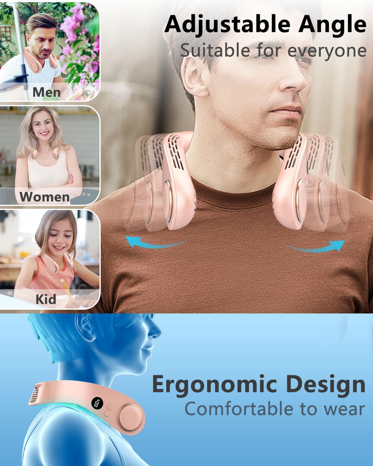 Kylande halsfläkt - Uppladdningsbar bladlös bärbar AC med kallt luftflöde MILA Sverige