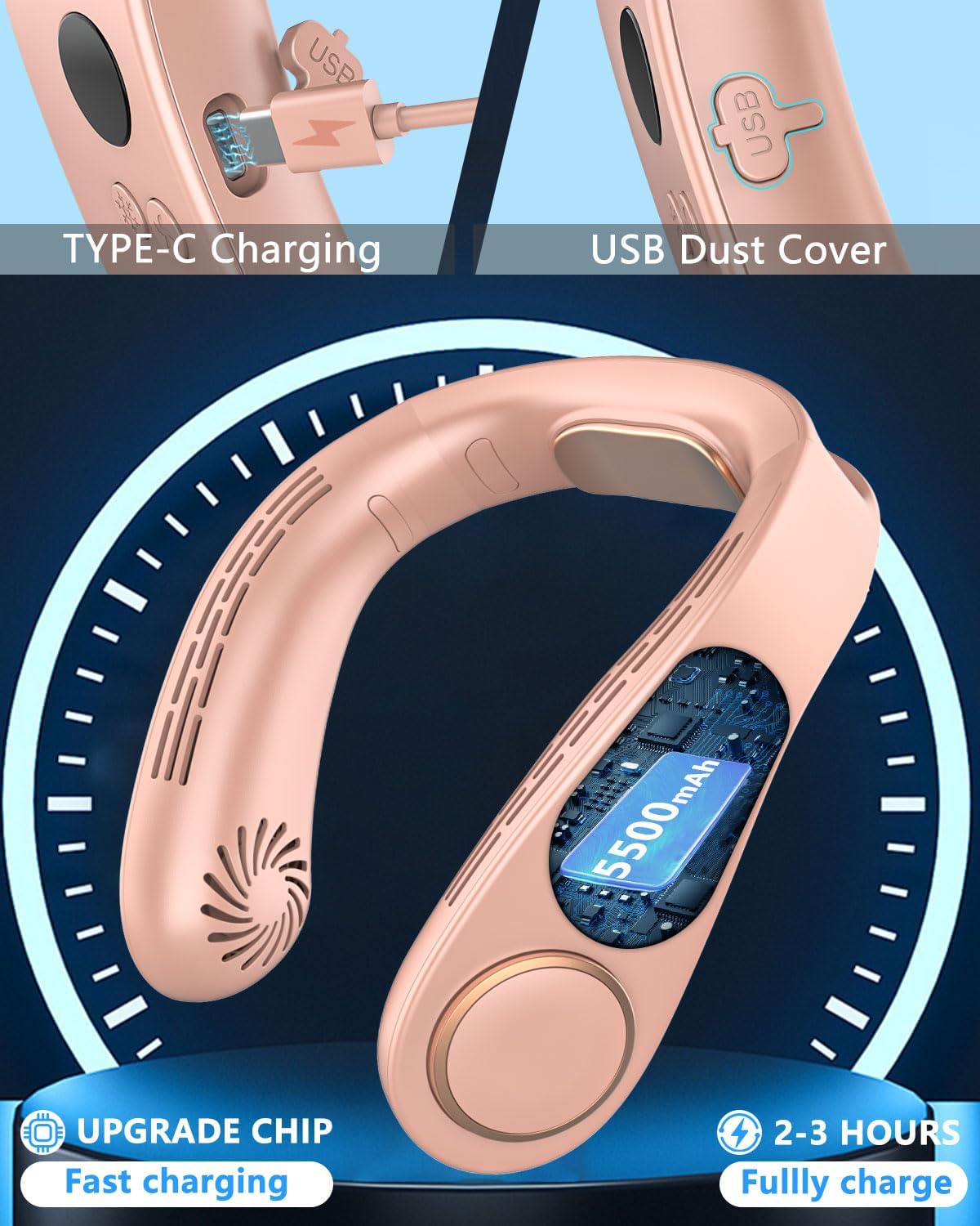 Kylande halsfläkt - Uppladdningsbar bladlös bärbar AC med kallt luftflöde MILA Sverige