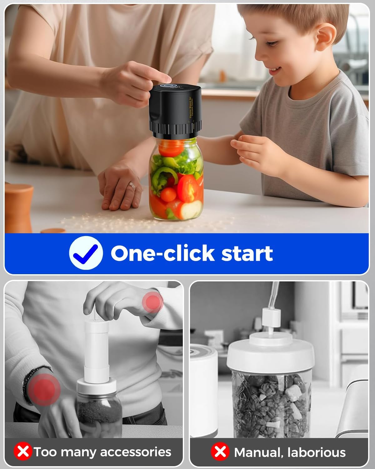 Royaleva Mason Jar Elektrisk Vakuumförslutare Kit Bärbar Carvallo