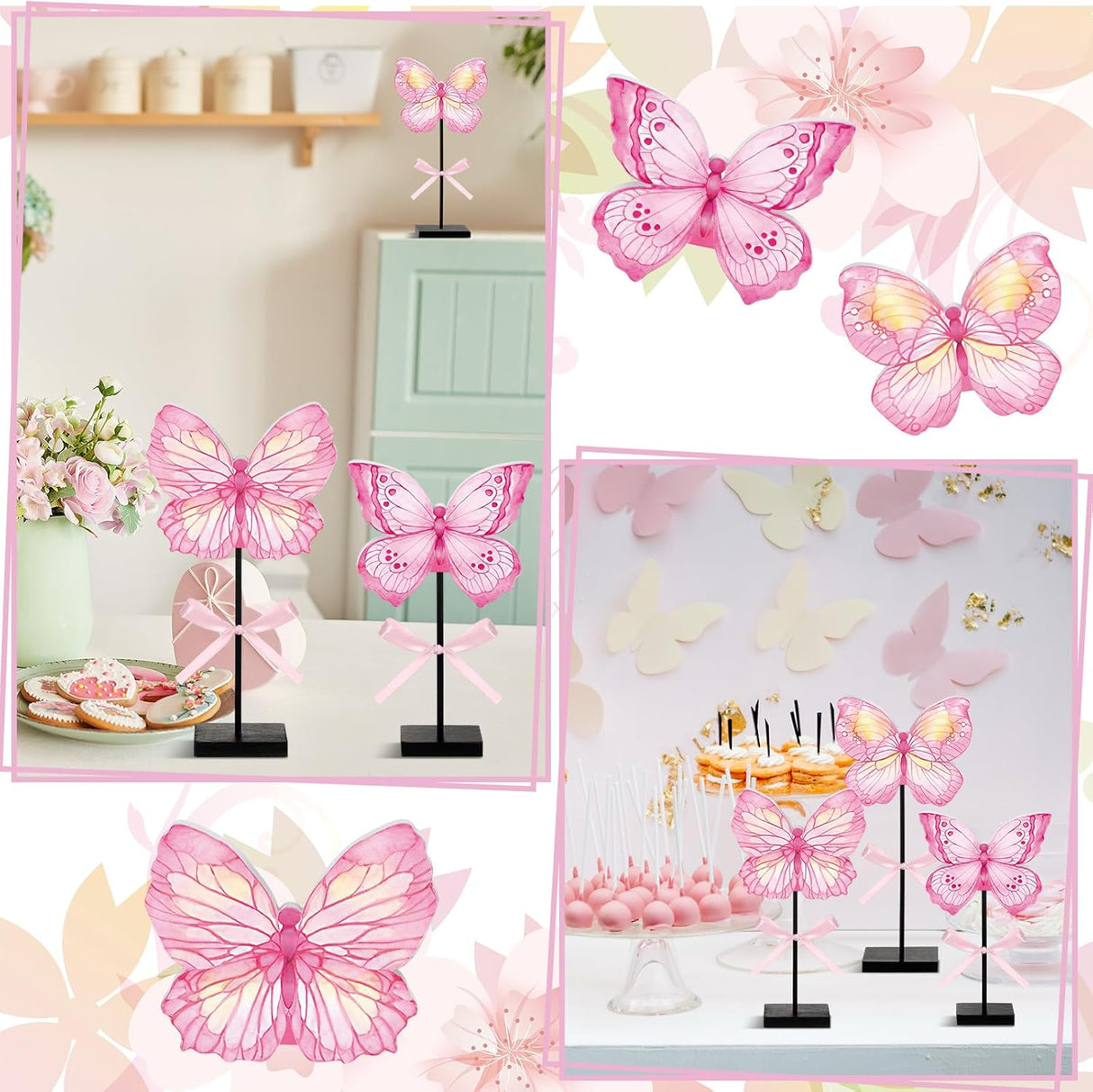 Rustikt träbordsdekorationsset med solrosor och fjärilar – Perfekt för vår- och sommardekorationer MILA Sverige