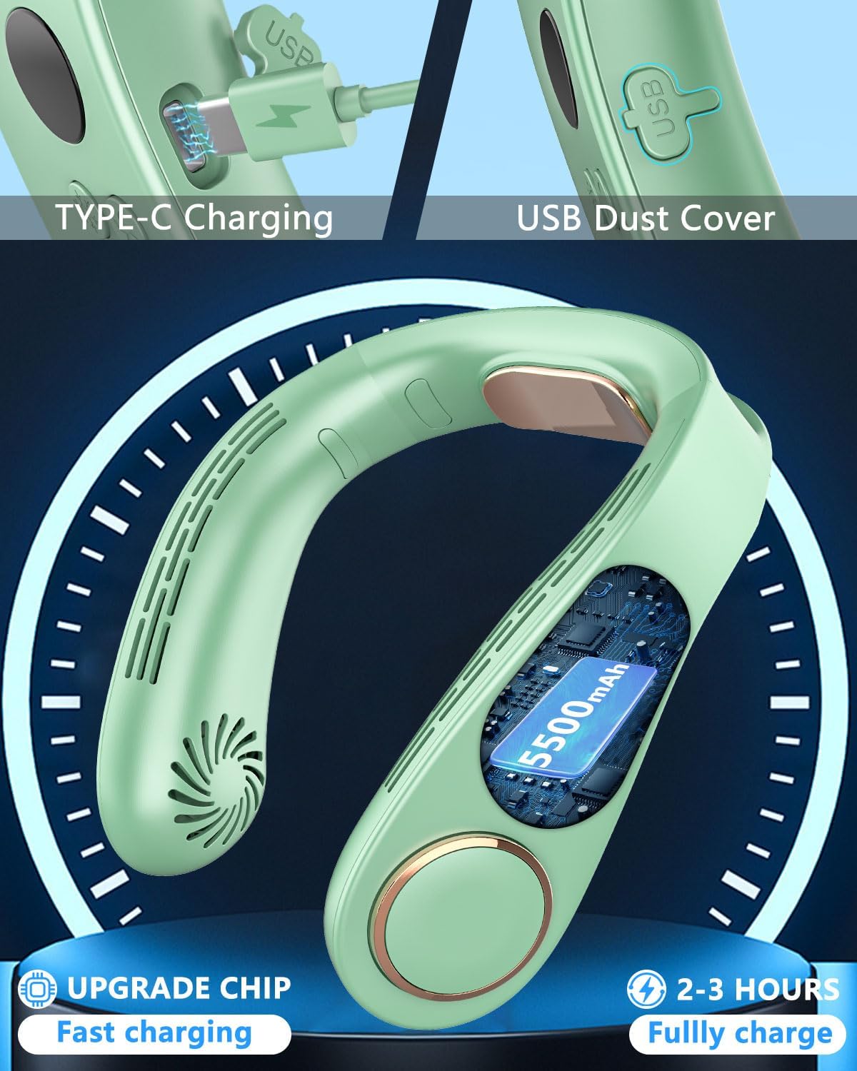 Kylande halsfläkt - Uppladdningsbar bladlös bärbar AC med kallt luftflöde MILA Sverige