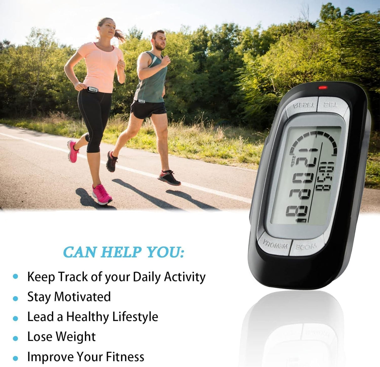 Luxora Walking 3D Pedometer med Klipp och Rem Plus 30 Dagars Minne Noggrant Stegräknare Carvallo