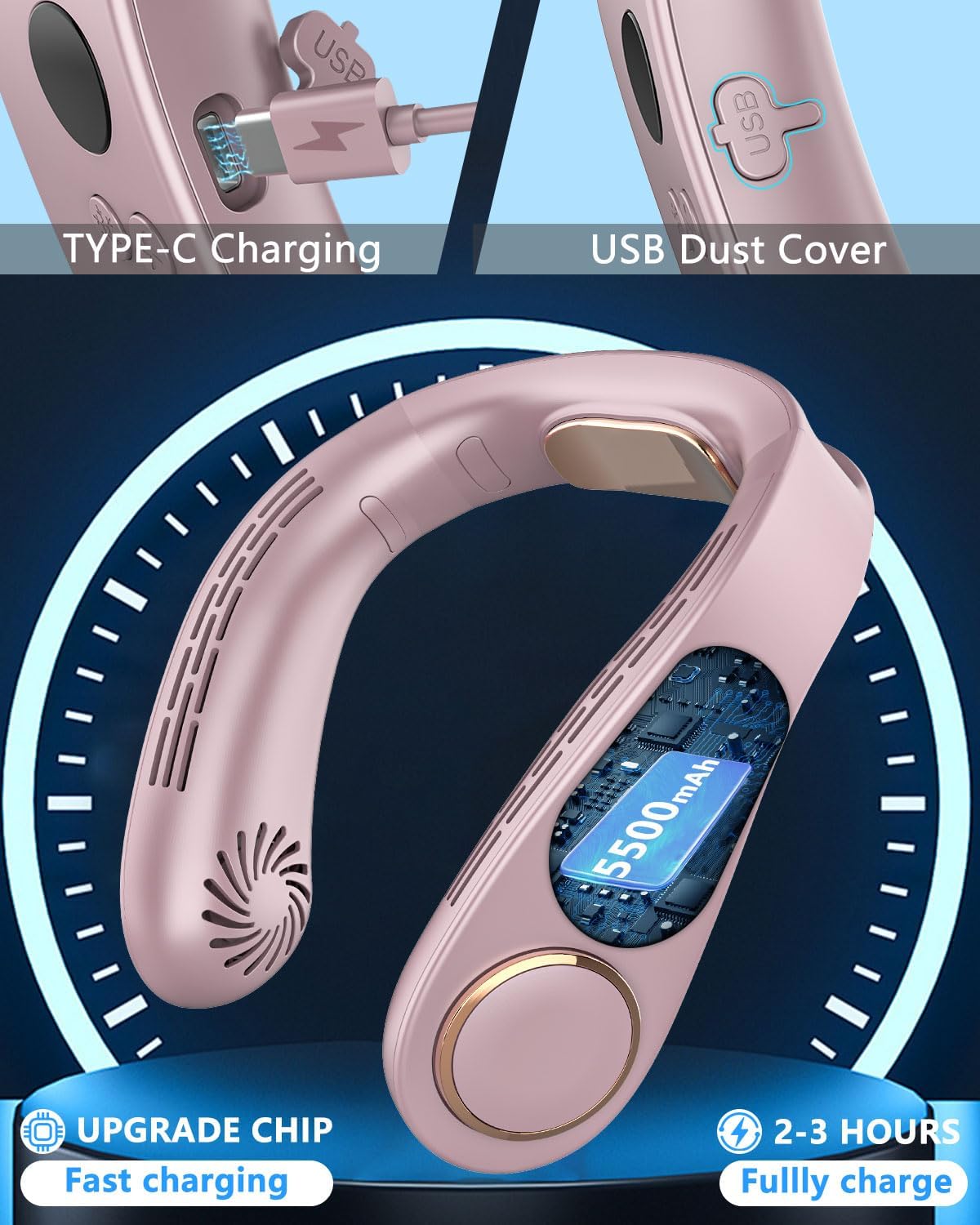 Kylande halsfläkt - Uppladdningsbar bladlös bärbar AC med kallt luftflöde MILA Sverige