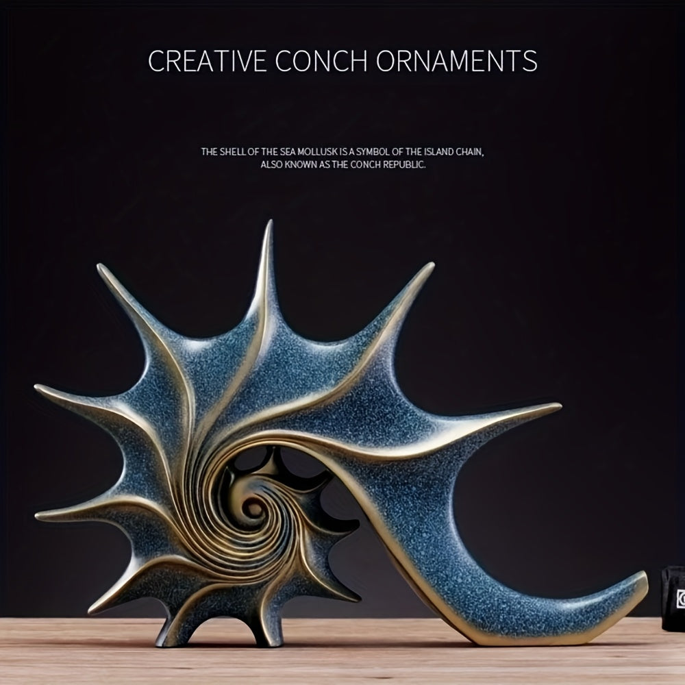 Elegant blå & guld snäckskulptur - Lyxig harts kustfantasi heminredningsdekor MILA Sverige