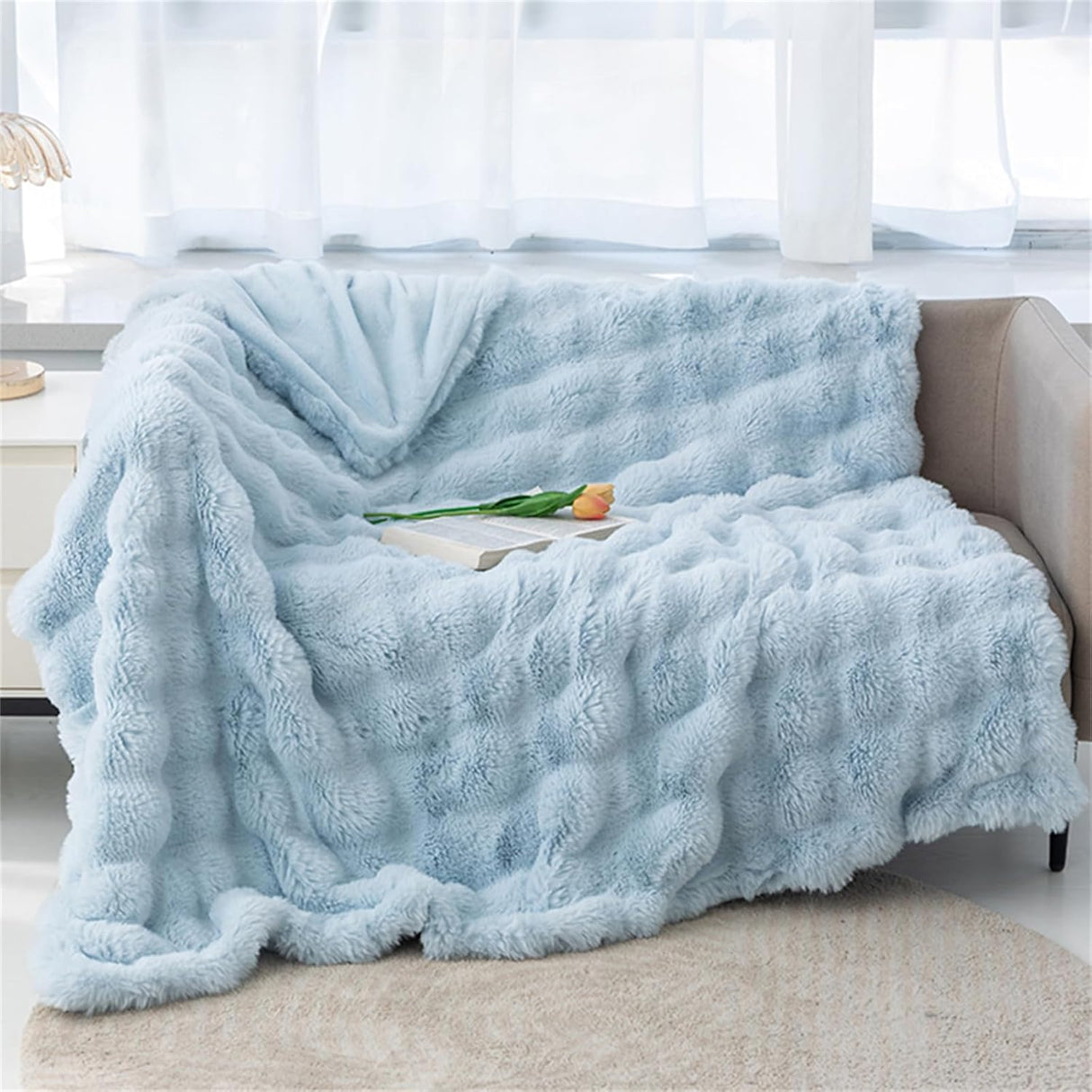Faux Fur Chunky Knit Duvet Cover Throw Carvallo