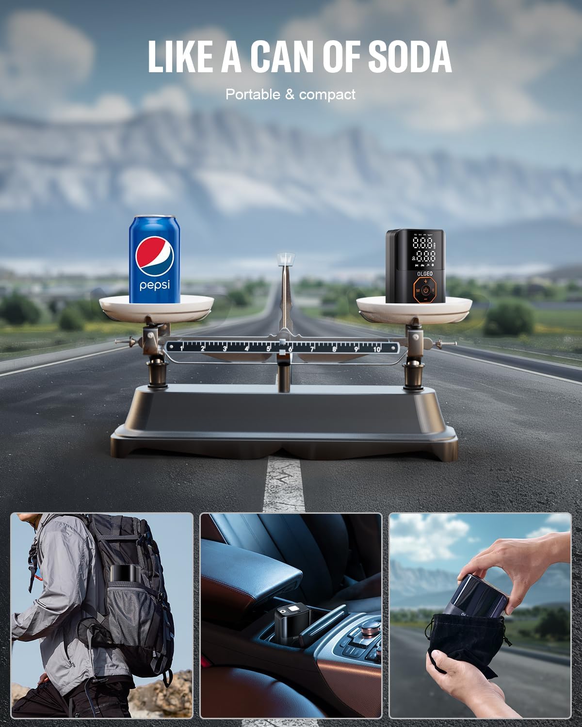 Carvallo Akku-luftkompressor 18000mAh | 160 PSI Kraft | Bärbar däcktryckpump för bil, motorcykel & cykel | Med tillbehör & väska Carvallo