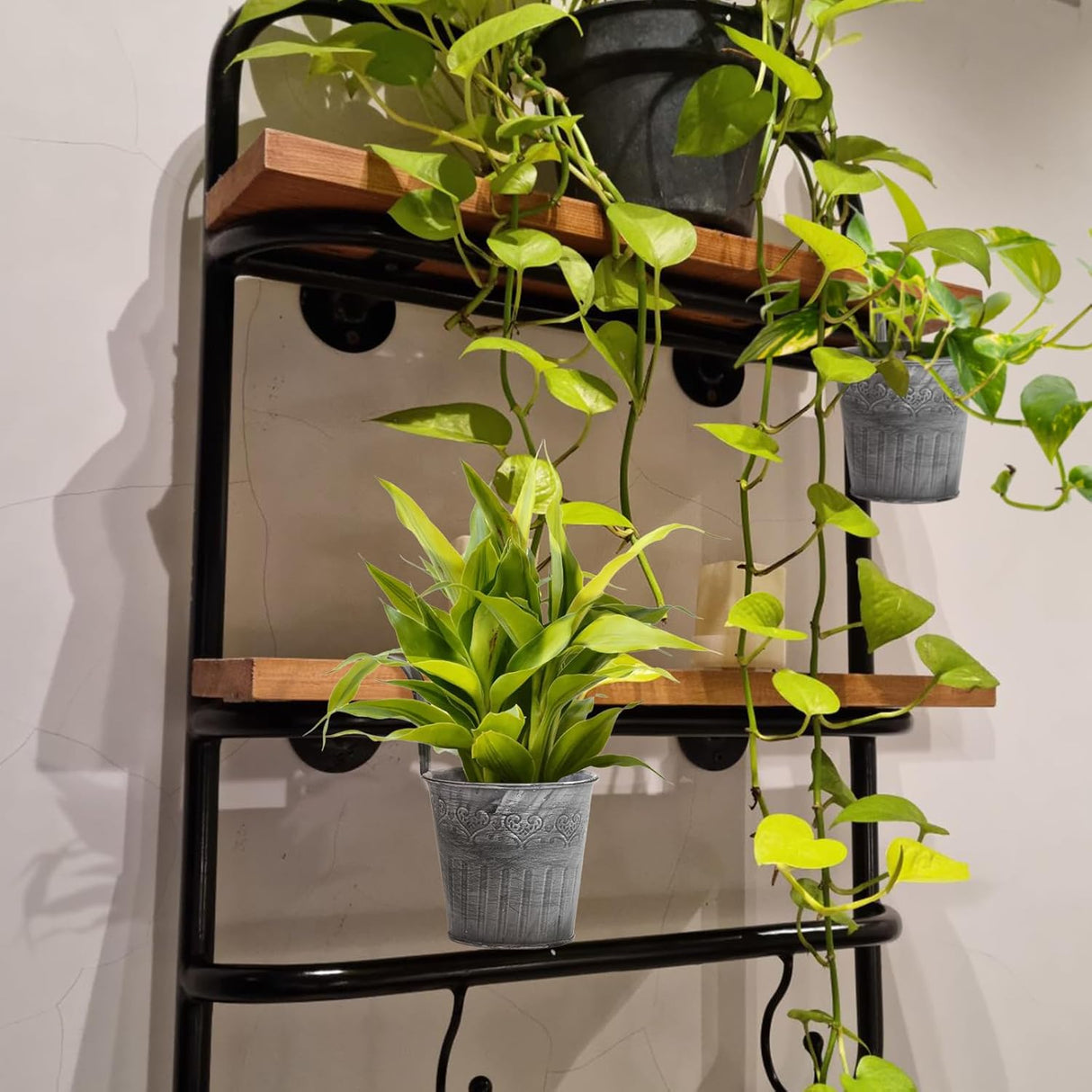 Hängande metallblomkruka i vintage design – Dekorativ blomkruka för inomhus- och utomhusbruk Carvallo