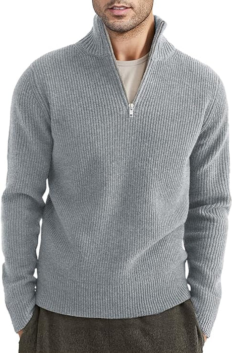 Herr Tröja Dragkedja Modern Italiensk Design 100% Bomull-Herrtröjor-Hemnix-Grå-M-Hemnix