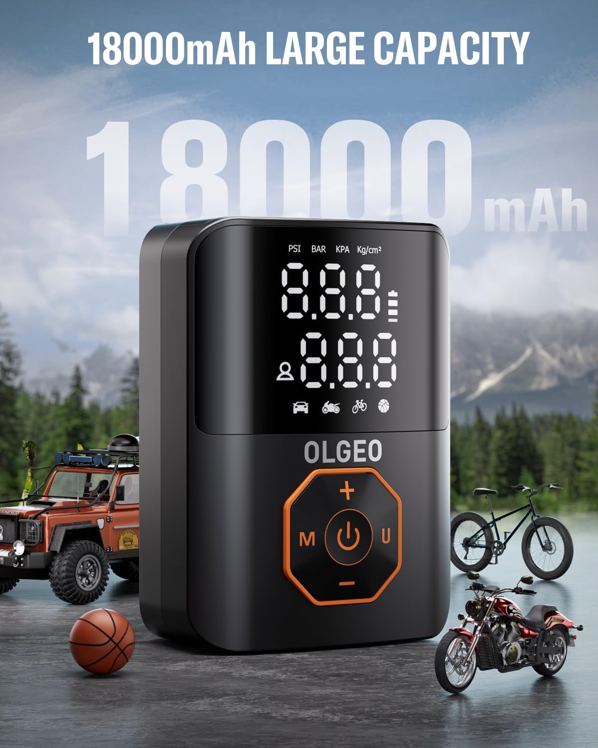 Carvallo Akku-luftkompressor 18000mAh | 160 PSI Kraft | Bärbar däcktryckpump för bil, motorcykel & cykel | Med tillbehör & väska Carvallo