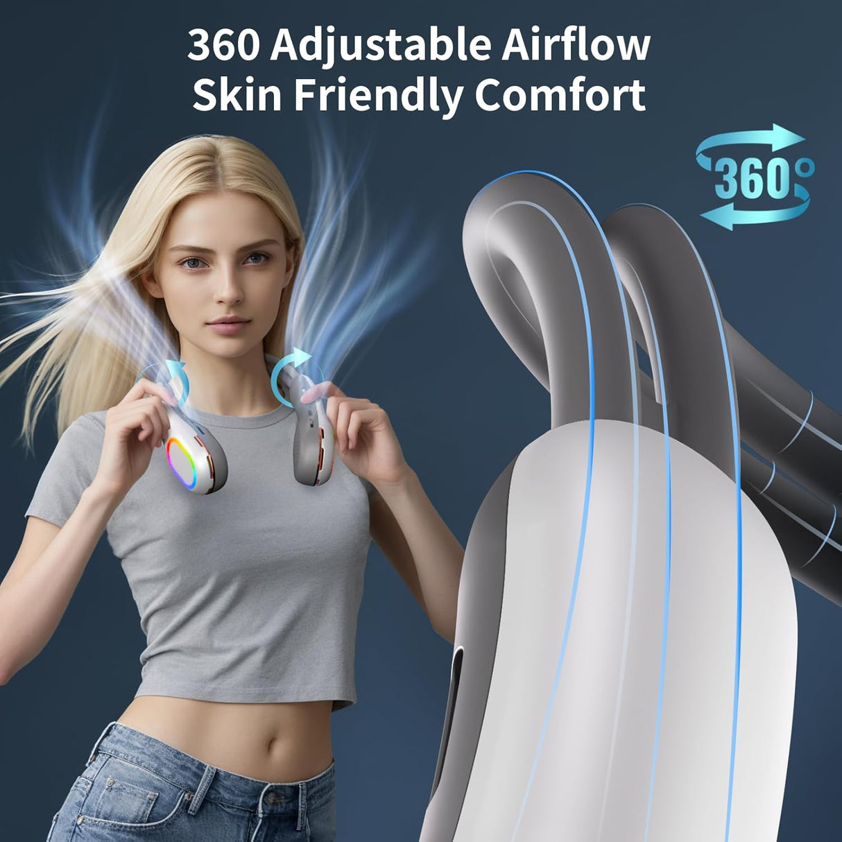 Handsfree-halsfläkt - 360° justerbar bladlös kylning MILA Sverige