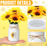 Set med 3 bordsdekorationer i masonburk med solrosmotiv – Rustik bordsdekoration MILA Sverige