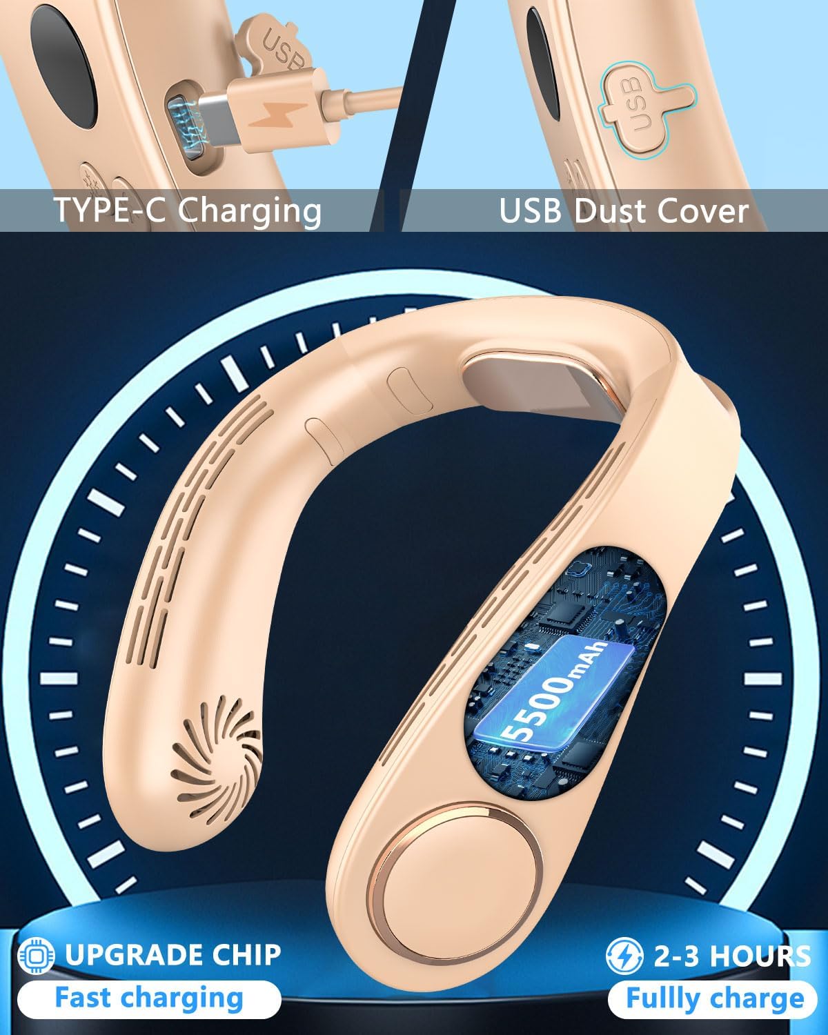 Kylande halsfläkt - Uppladdningsbar bladlös bärbar AC med kallt luftflöde MILA Sverige