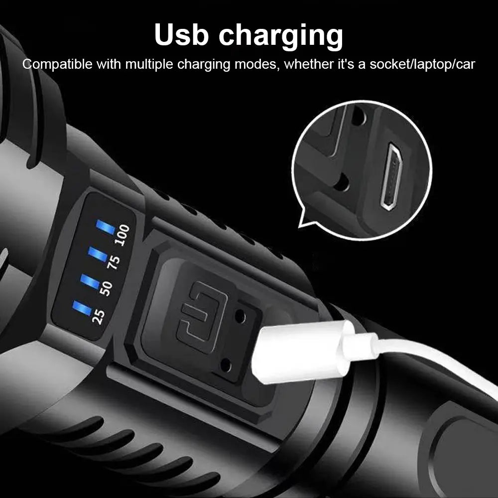 90000LM LED ficklampa – Taktisk söklampa med USB-laddning och superskarp belysning Carvallo