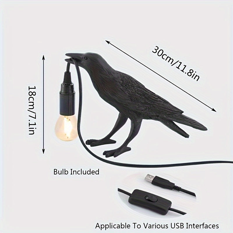 RavenLicht - Svart Korp Bordslampa, USB Driven, Harmlampa för Vardagsrum och Sovrum Carvallo