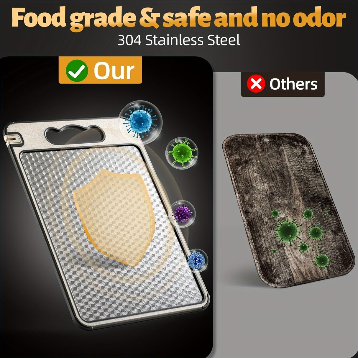 SteelEdge – Dubbelsidig skärbräda i rostfritt stål med saftspår och halkfritt grepp MILA Sverige