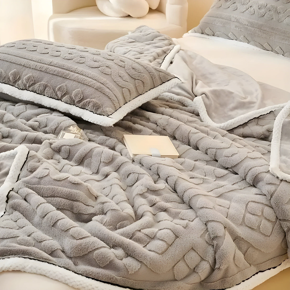 FluffDream sängkläder set - fluffig filt plysch sängkläder set Carvallo