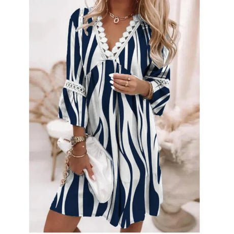 Dam Sommarklänning Blommig Lätt Material för Varma Dagar-Kvinnors klänningar-Hemnix-Vit Blå 3-S-Hemnix