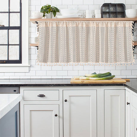 Lace Taseel Hollow-Out Tier Gardin i Bomulls Linne Material Carvallo