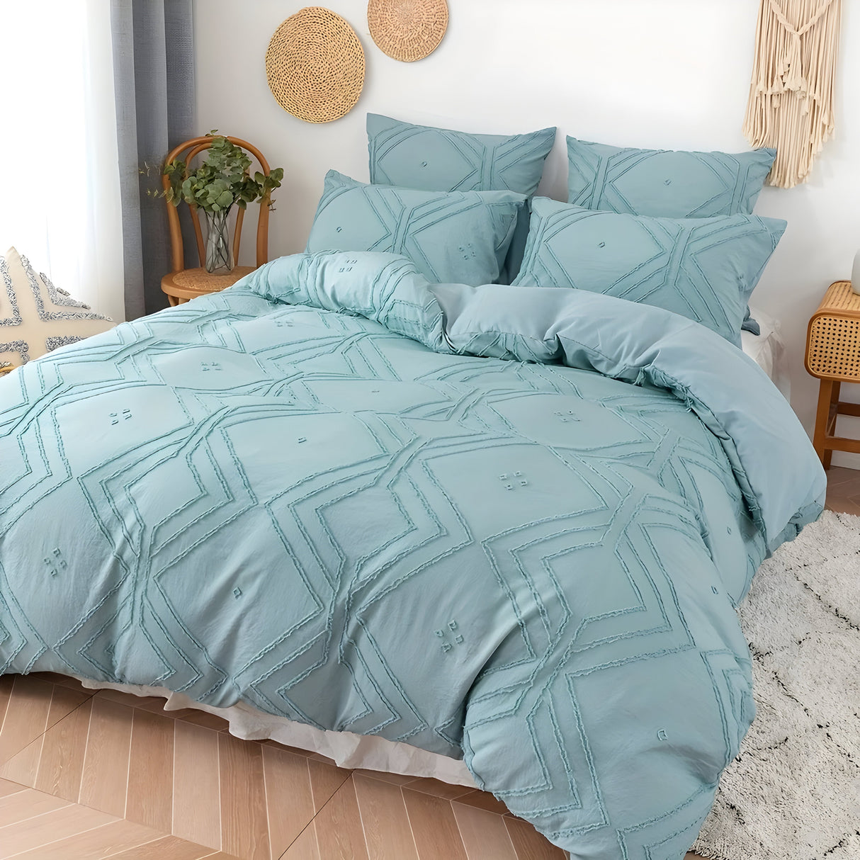 GridLuxe Duvet Set - Året runt tuftad rutmönstrad sängkläder Carvallo