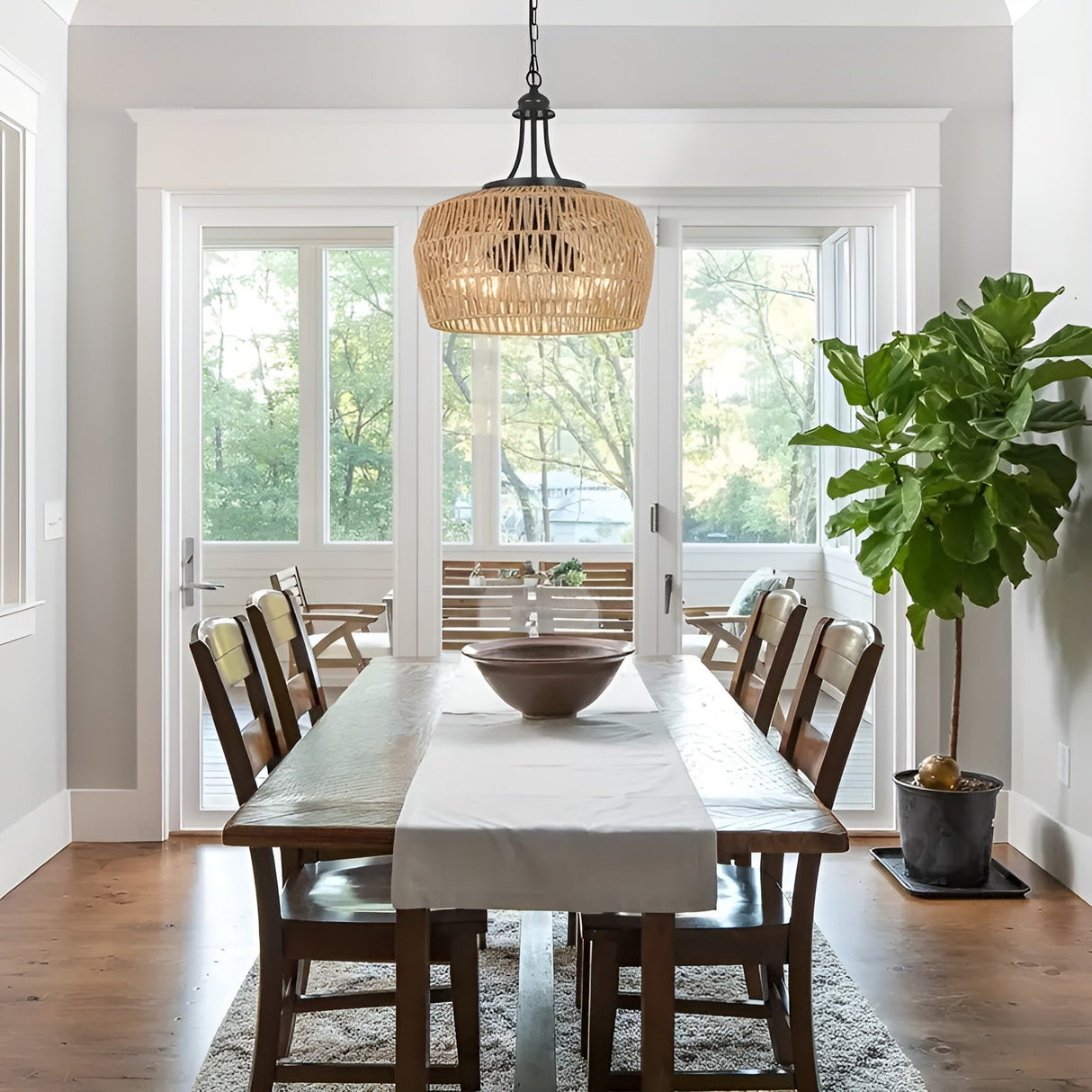 Boho-hänglampa med rottingskärm – Naturlig pendellampa för matrum och kök Carvallo