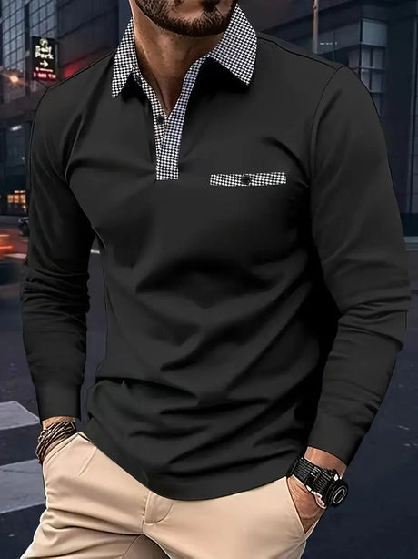 Herr Långärmad Poloskjorta Klassisk Bomull Hemnix