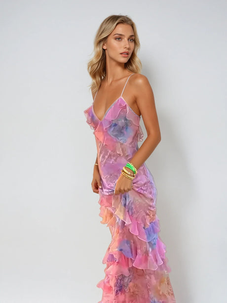 Dam Långklänning Romantisk Mesh för Fest-Klänningar-Hemnix-Rosa-S-Hemnix