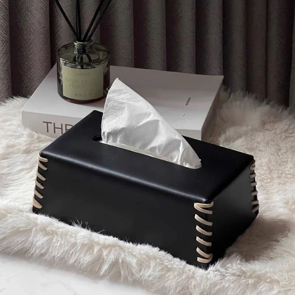 Sewn leather fabric box holder Carvallo