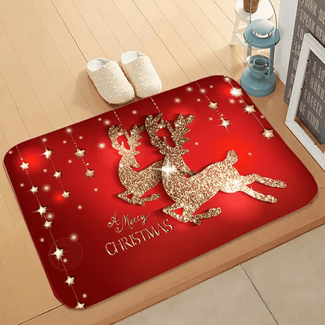 60x40 cm Välkomnande Julmatta i Flanell - God Julstämning, Jultomte, Stjärna, Renar-Jul-BB-Renar-Hemnix