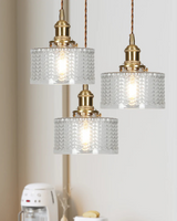 Vintage Glass Ceiling Pendant | Textured Glass & Brass | Warm 3000K Glow Carvallo