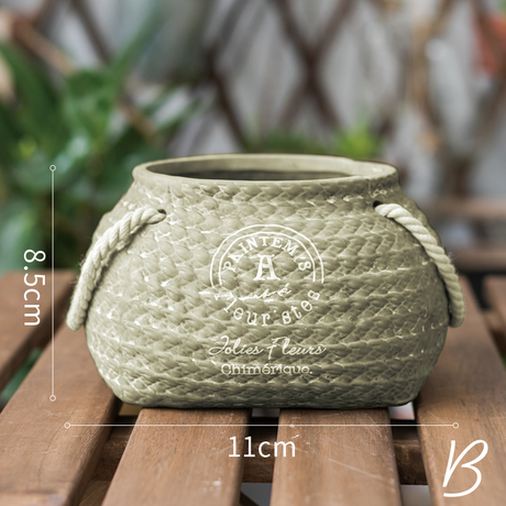 Keramisk planterpotte i hampsekk-design med tauhåndtak - dekorativ blomsterpotte for hage og hjem Carvallo